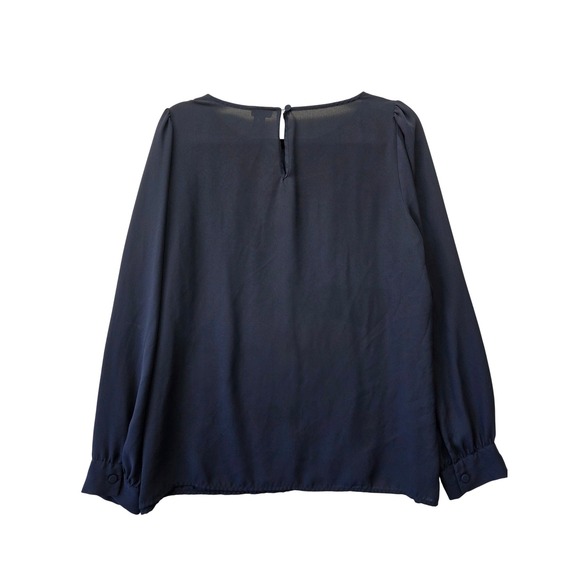 J.Crew Navy Blue Long Sleeve Puff Shoulder Blouse G0297 Womens Medium - Picture 2 of 9